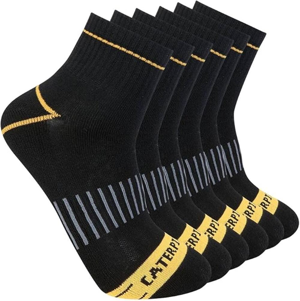 CAT Men's 6-8 Black Performance Midweight Cushioned 6-Pack Quarter Socks K19-25